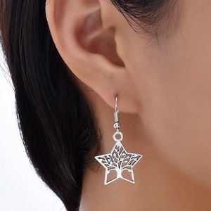 Any 4/$25! Silver Star-Shaped Boho Tree of Life Drop Earrings